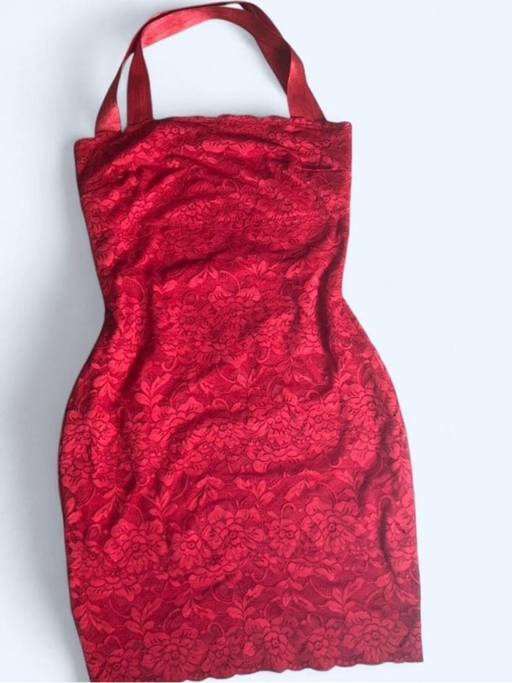 Guess Red Floral Lace Halter Mini Dress